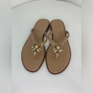 Naturalizar Fallyn Rhinestone Thong Sandals In Nude Size 7